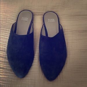 NWT Eileen Fisher Navy Suede Slip On Mules